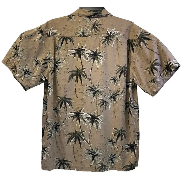 Magellan Sportswear Mens M Brown Hawaiian Tropical Palm Short Sleeves - Picture 2 of 12